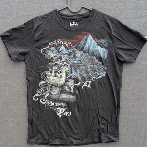 Ash Black Pima cotton T-Shirt with Machu Picchu pattern - Size S